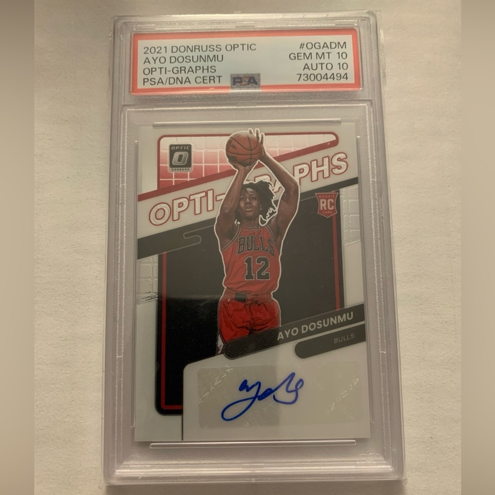 2021-22 Donruss Optic Opti-Graphs 97/99 Ayo Dosunmu PSA 10 GEM MT Rookie Auto RC